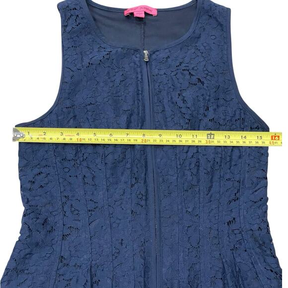 Betsey Johnson Fit & Flare Dress Size 6 Navy Blue Sleeveless Front Zip Zipper - Picture 7 of 8